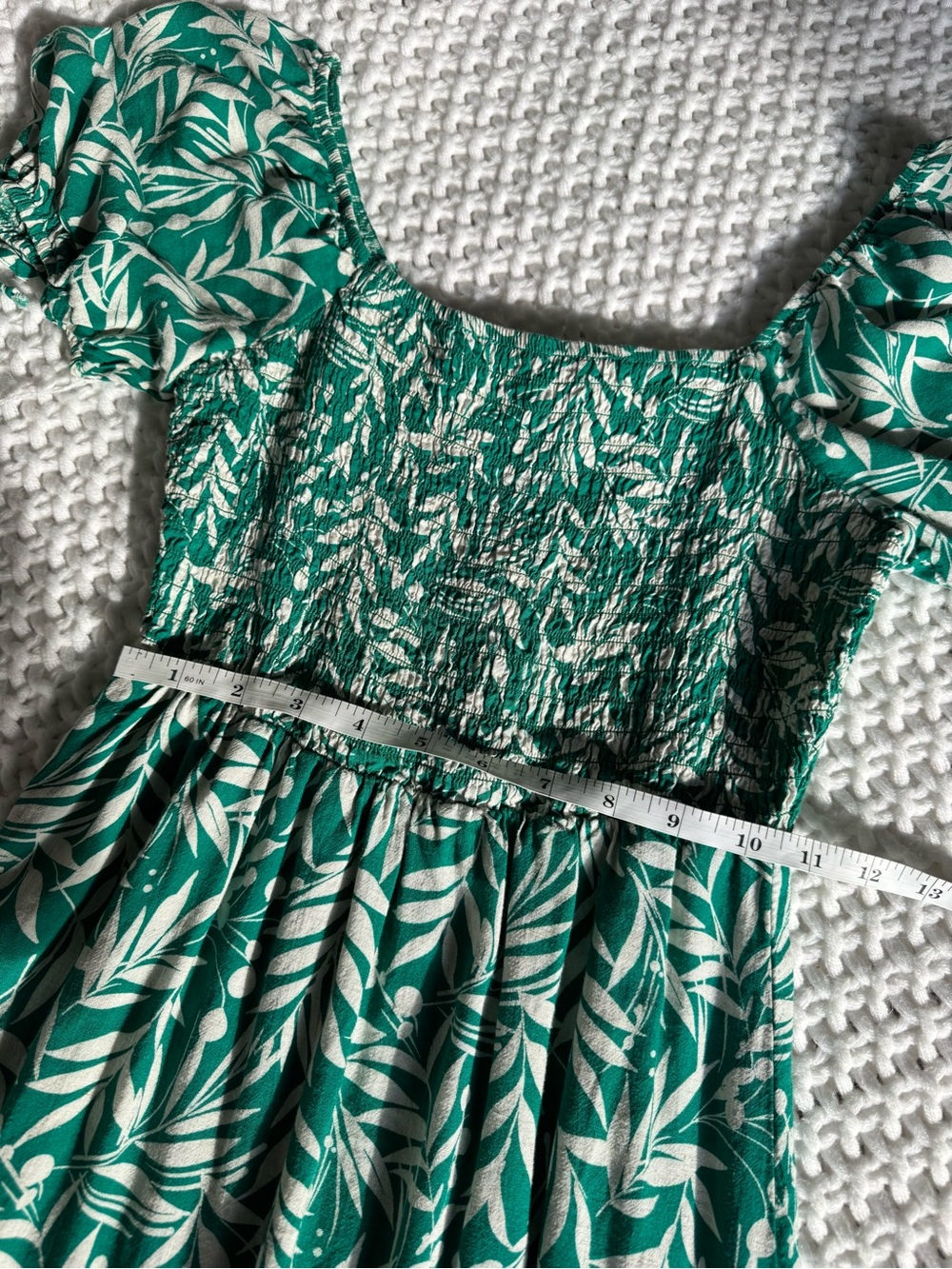 Lily Rose Green Leaf-Print Smocked Puff Sleeve Dress - Picture 5 of 5